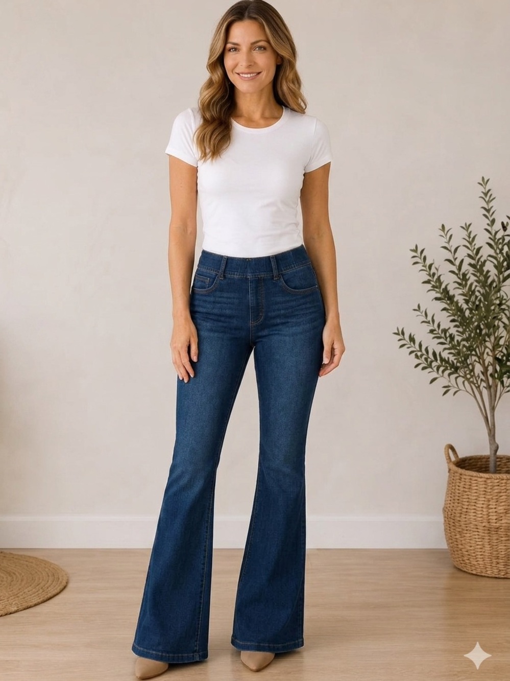 SPANX Dark Wash Flare Jean Pull On Bootcut Denim Size Large Petite